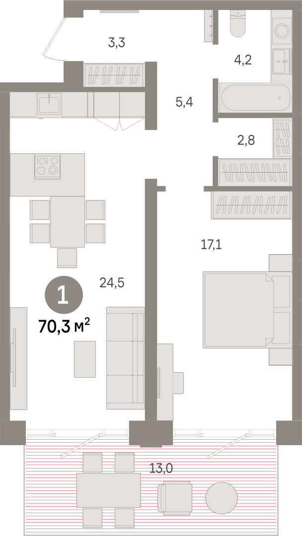 Планировка: Евродвушка 70.3 м² в ЖК Речной порт, Центр: Дом печати