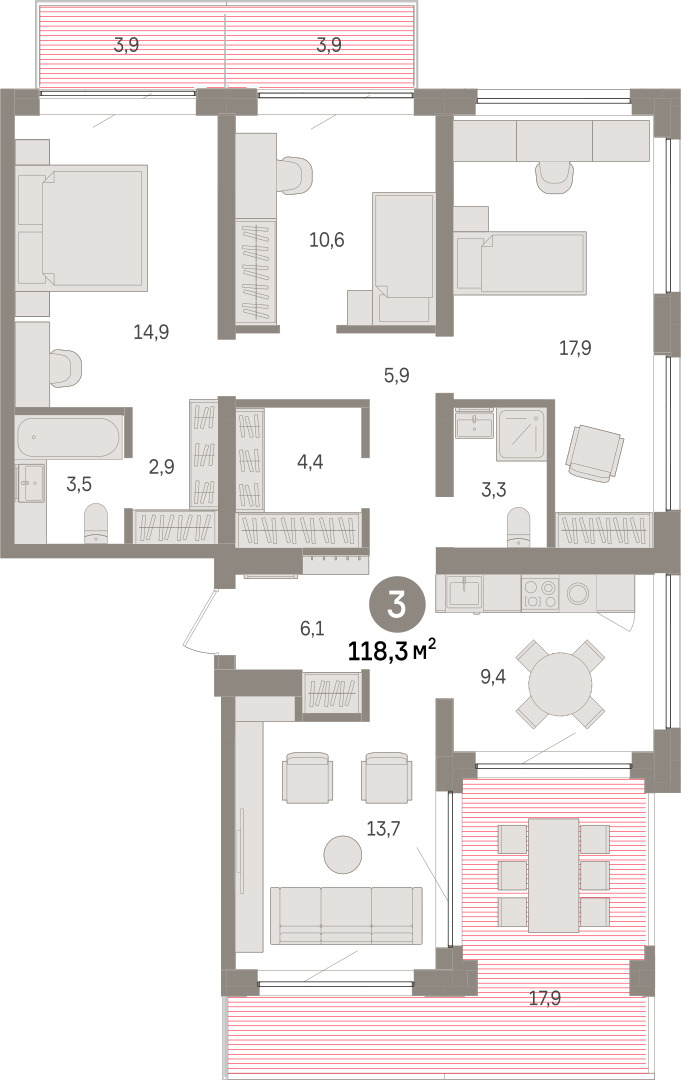 Планировка: 4-комнатная евро 118.3 м² в ЖК Речной порт, Центр: Дом печати