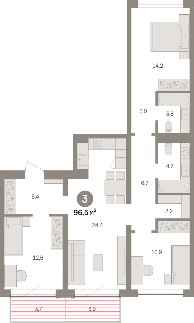 Планировка: 4-комнатная евро 96.5 м² в ЖК Речной порт, Центр: Дом печати