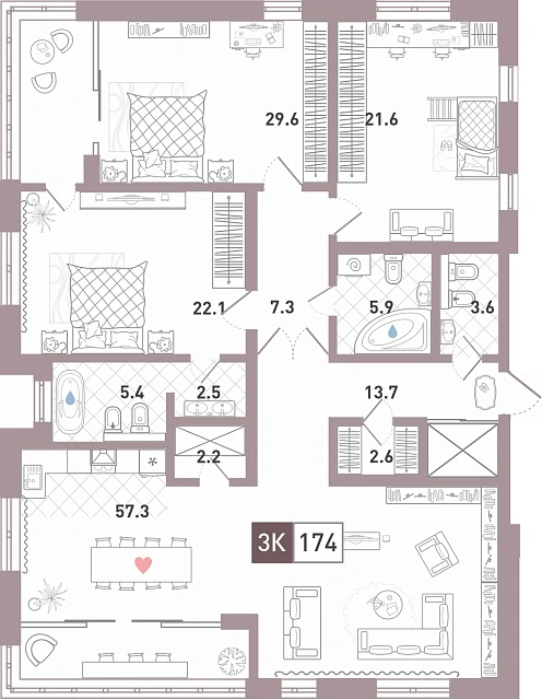Планировка: 3-комнатная 173.8 м² в ЖК Престиж, От Ожогина до Патрушева