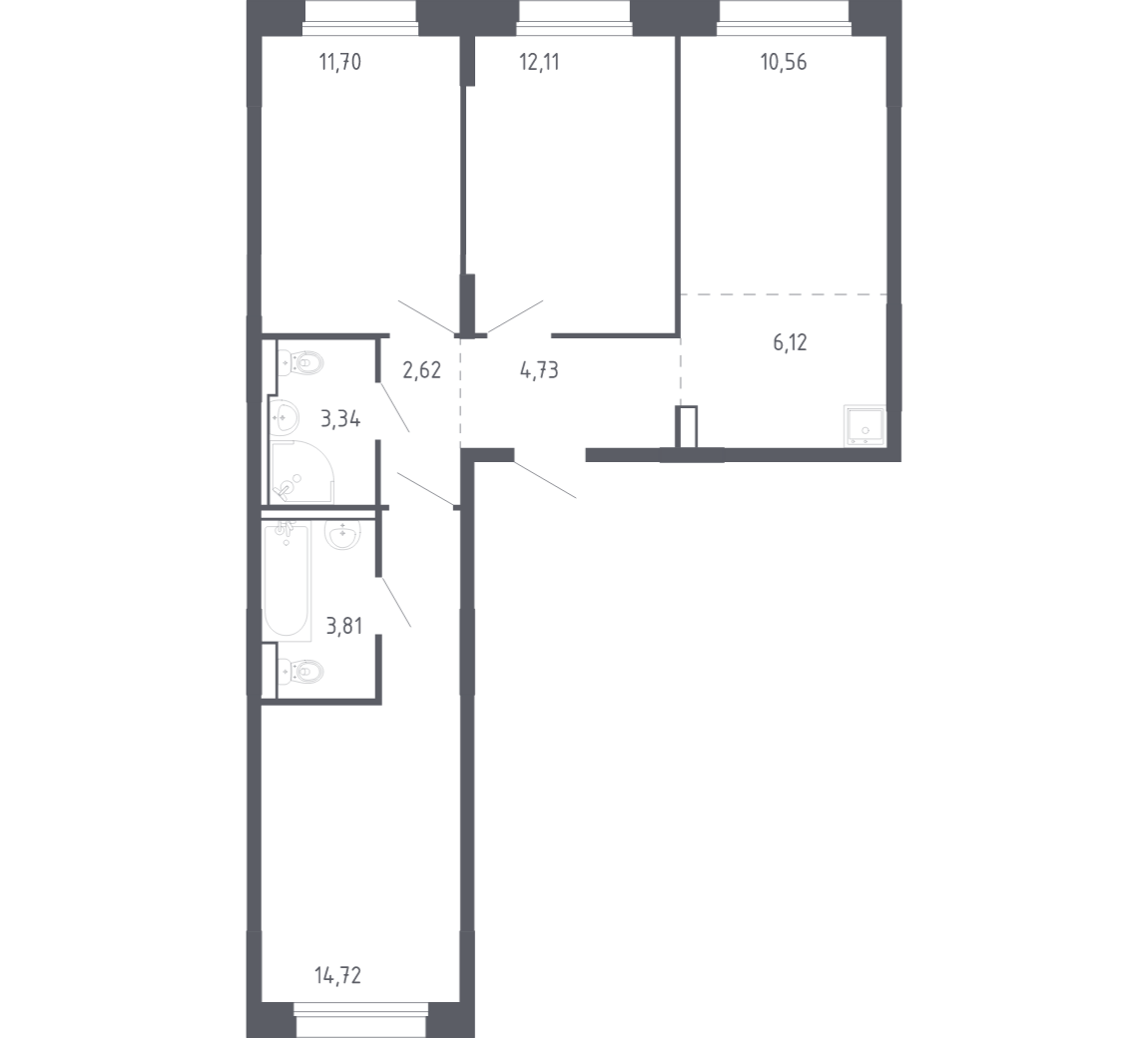 Планировка: 4-комнатная евро 69.7 м² в ЖК Чаркова 72, Мыс