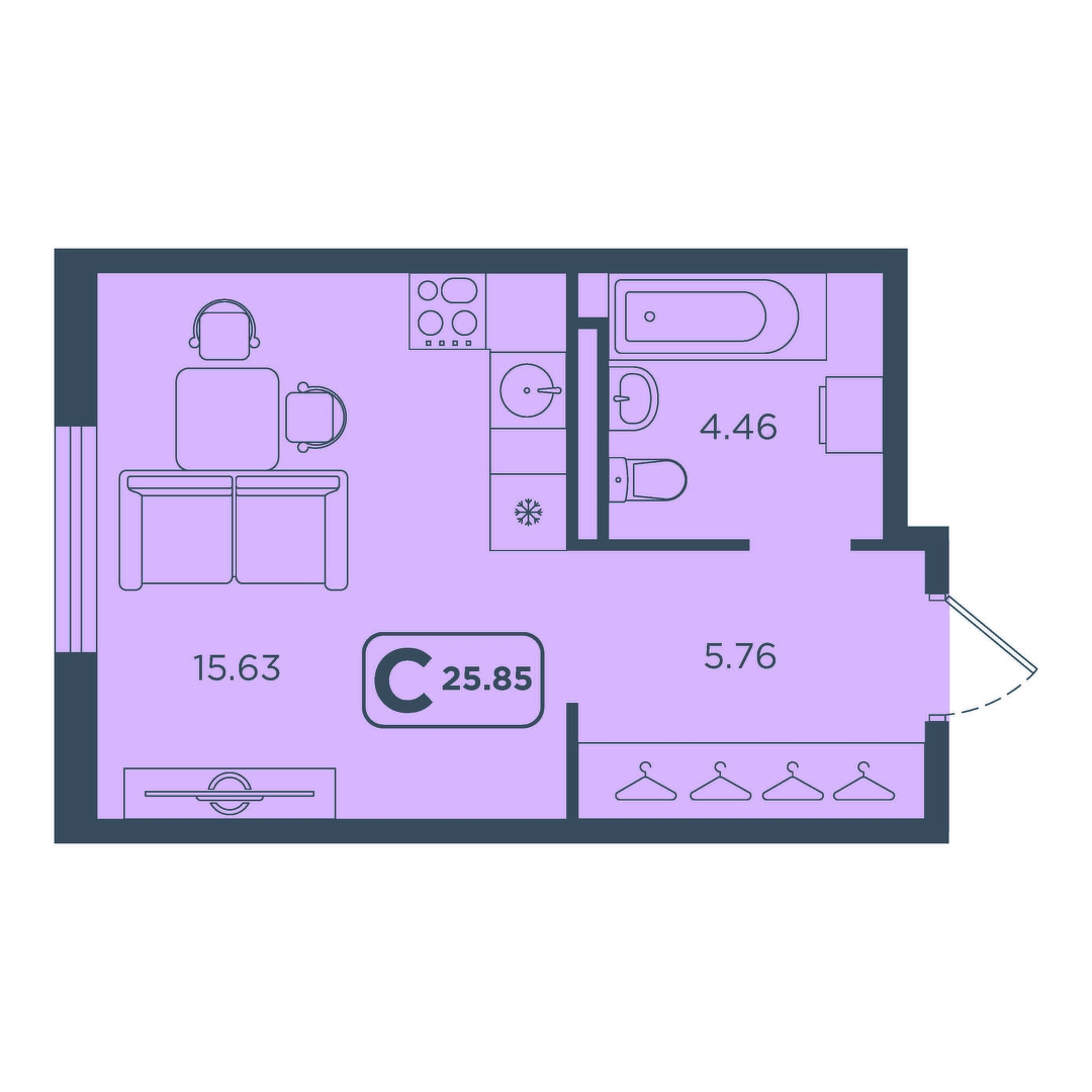 Планировка: Студия 25.9 м² в ЖК Континент, Червишевский тракт
