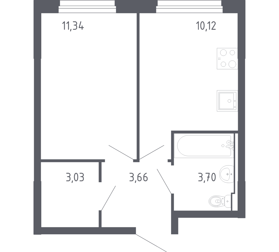 Планировка: 1-комнатная 31.4 м² в ЖК Чаркова 72, Мыс