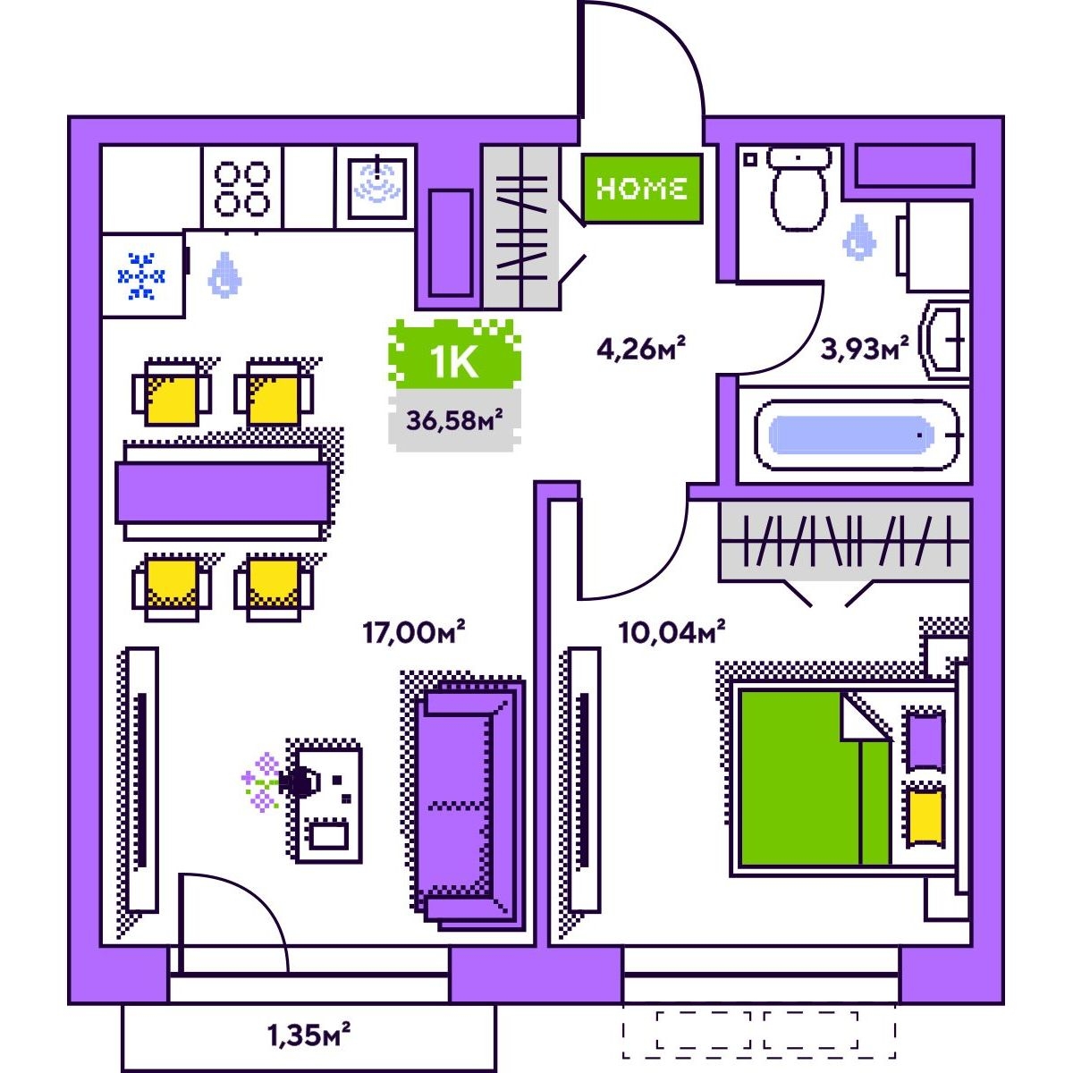 Планировка: Евродвушка 36.6 м² в ЖК Плэй, Дом Обороны