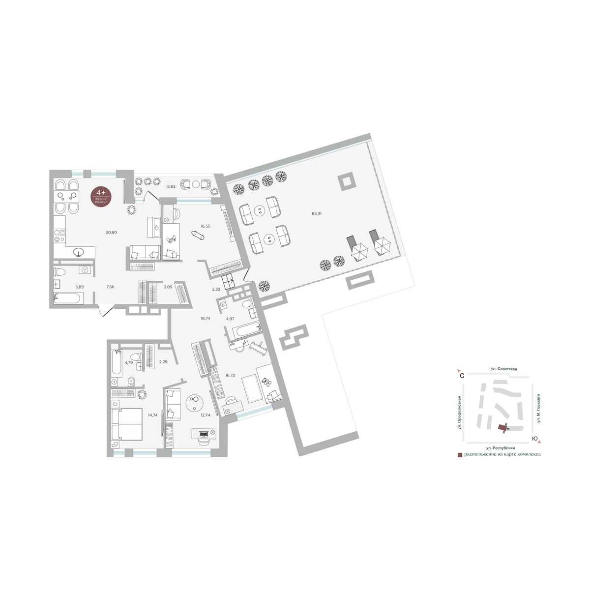 Планировка: 5-комнатная евро 139.3 м² в ЖК Авторский квартал "Машаров", Центр: Драмтеатр