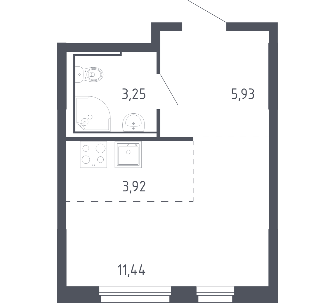 Планировка: Студия 24.5 м² в ЖК Чаркова 72, Мыс