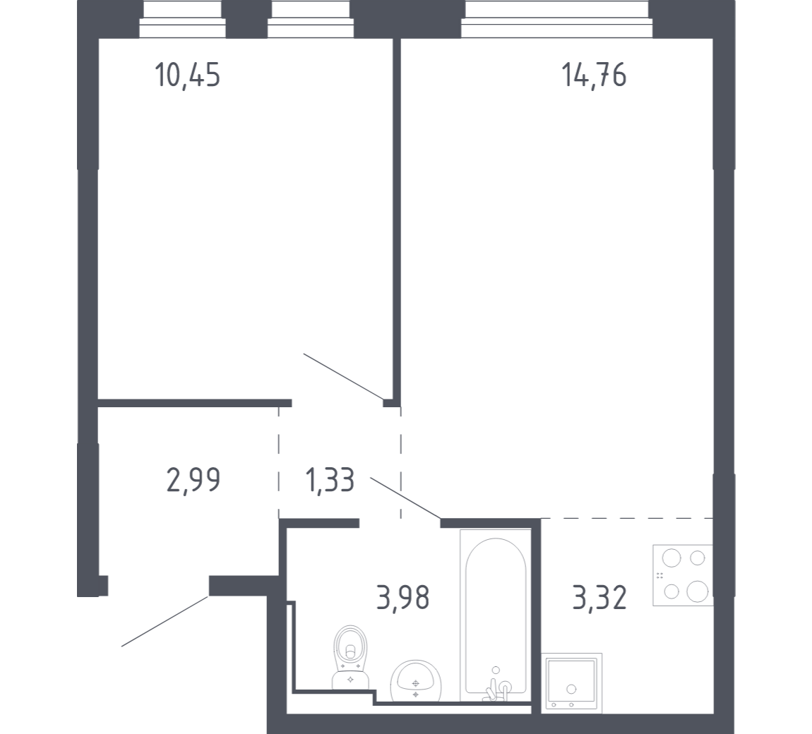 Планировка: Евродвушка 36.8 м² в ЖК Чаркова 72, Мыс