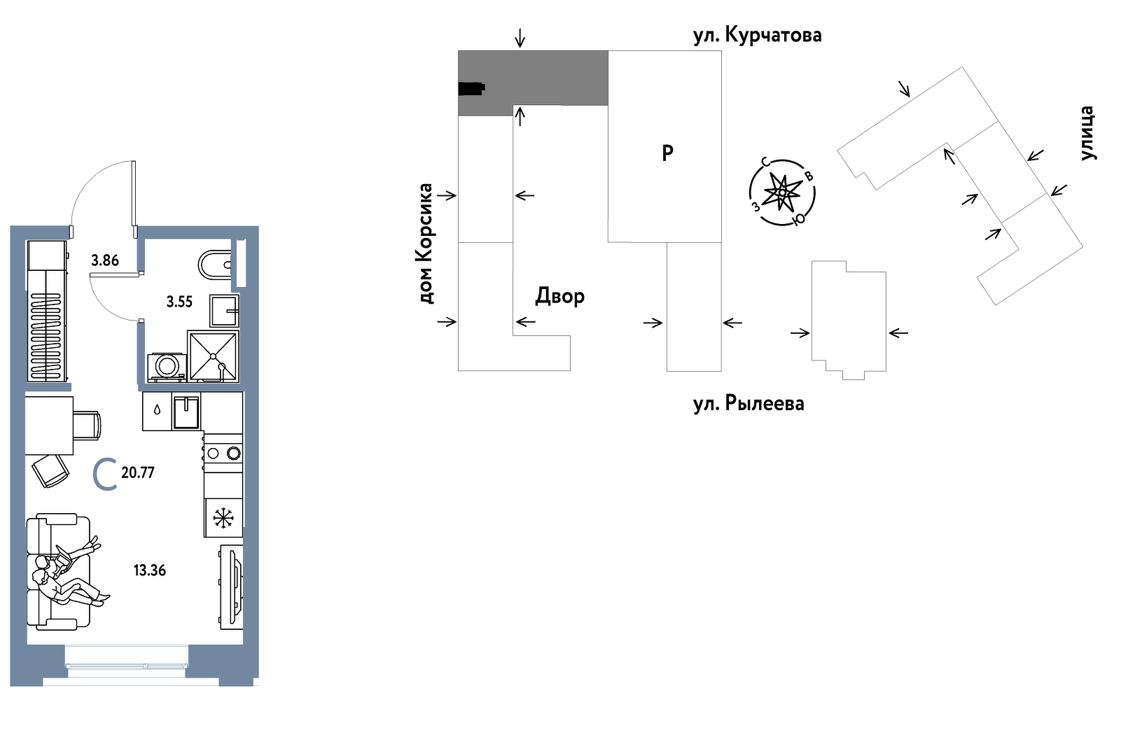Планировка: Студия 20.8 м² в ЖК Остров-сад, ДОК