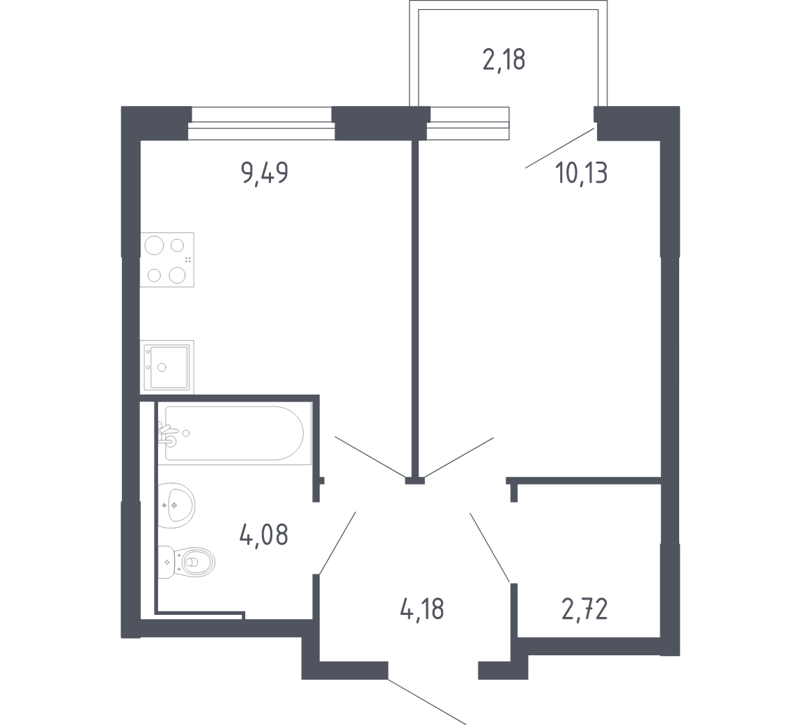 Планировка: 1-комнатная 31.2 м² в ЖК Чаркова 72, Мыс