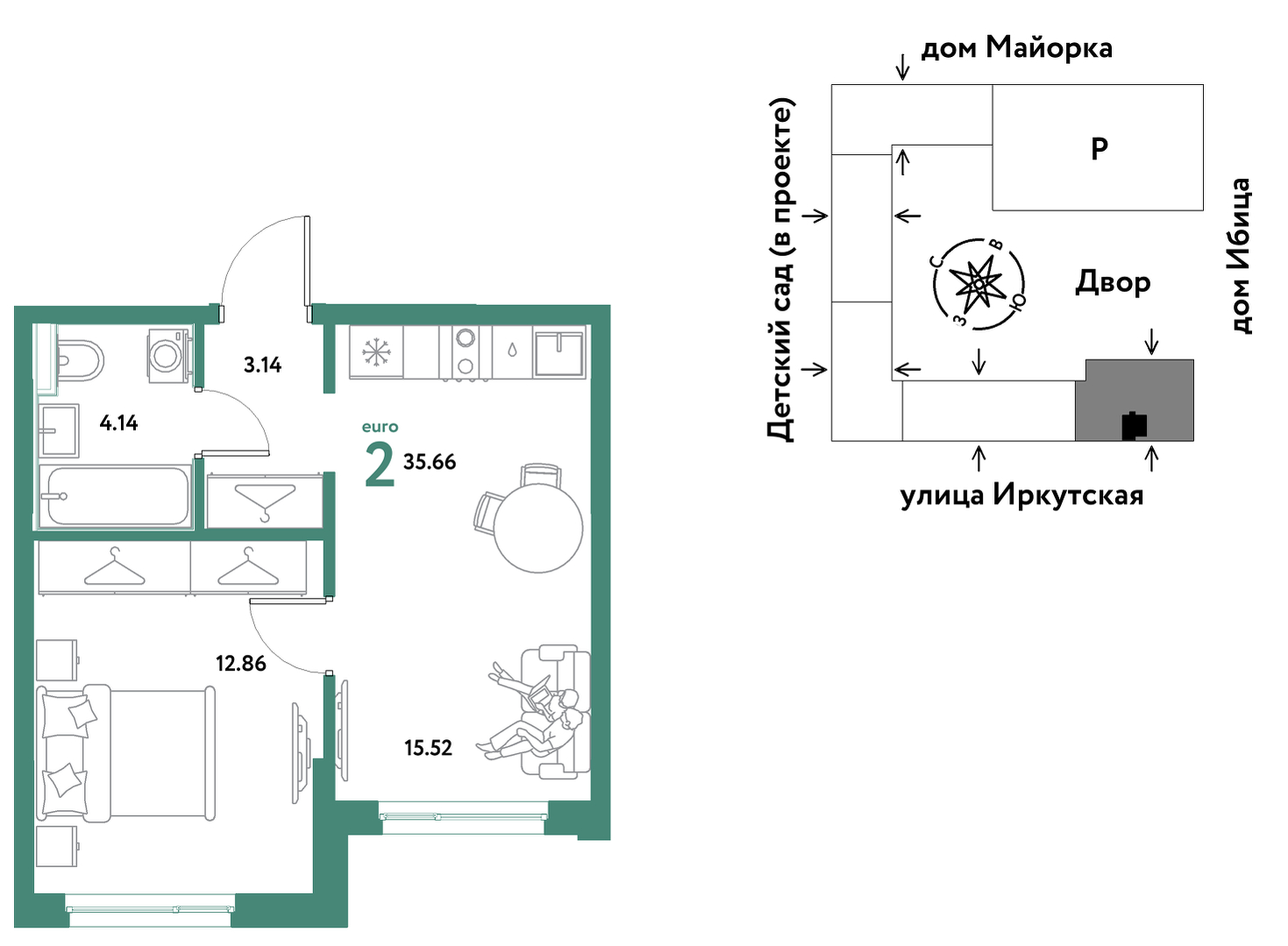 Планировка Евродвушка