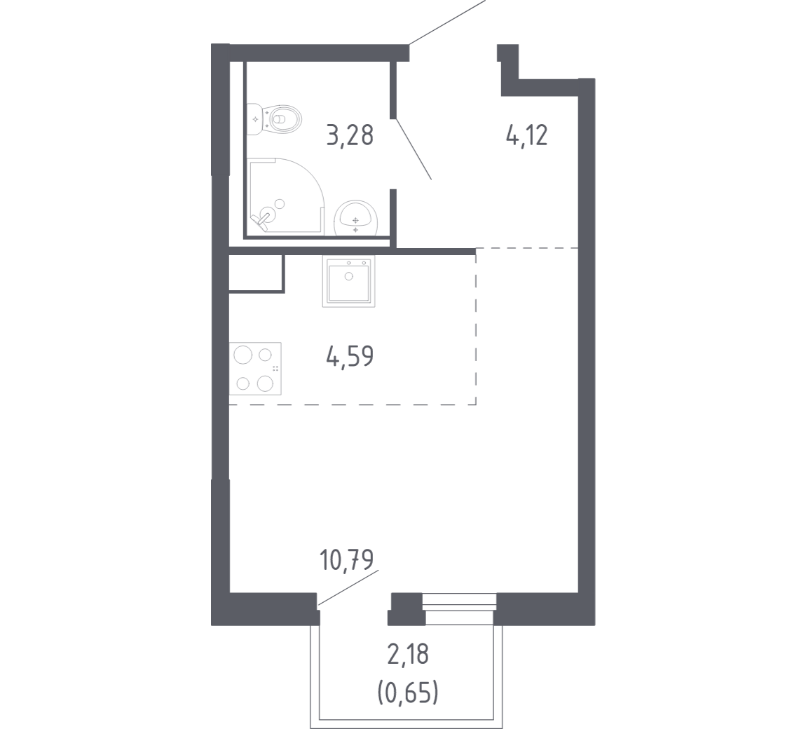 Планировка: Студия 23.2 м² в ЖК Чаркова 72, Мыс