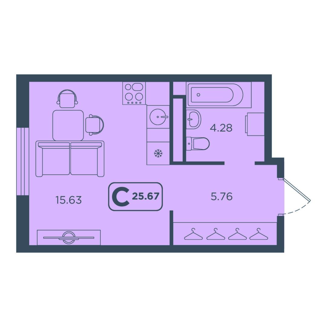 Планировка: Студия 25.7 м² в ЖК Континент, Червишевский тракт