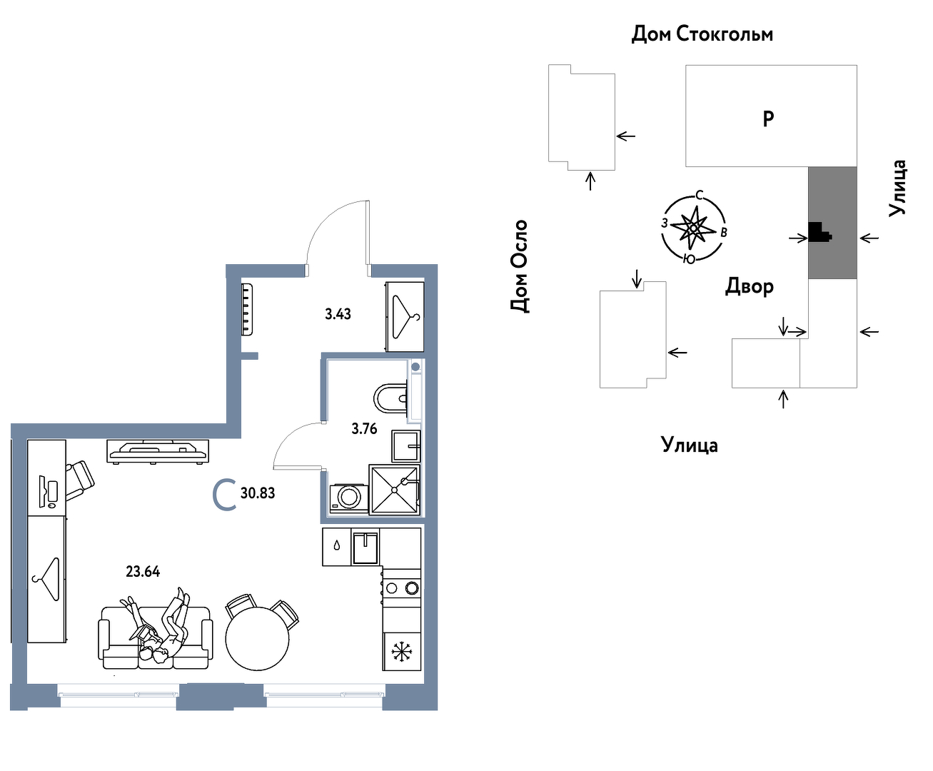 Планировка: Студия 30.8 м² в ЖК Европейский берег 2.0, Европейский