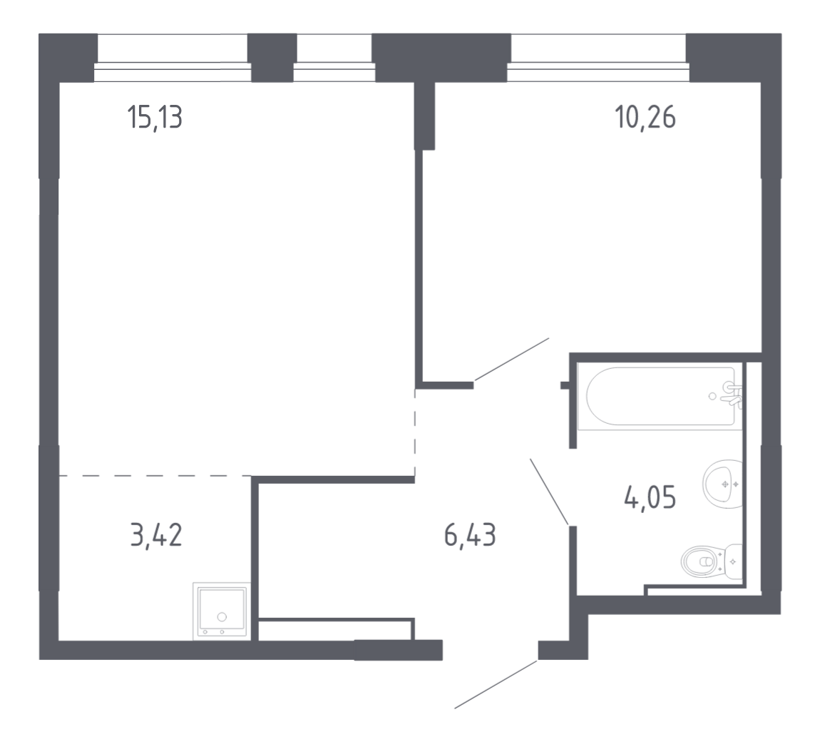 Планировка: Евродвушка 39.3 м² в ЖК Чаркова 72, Мыс