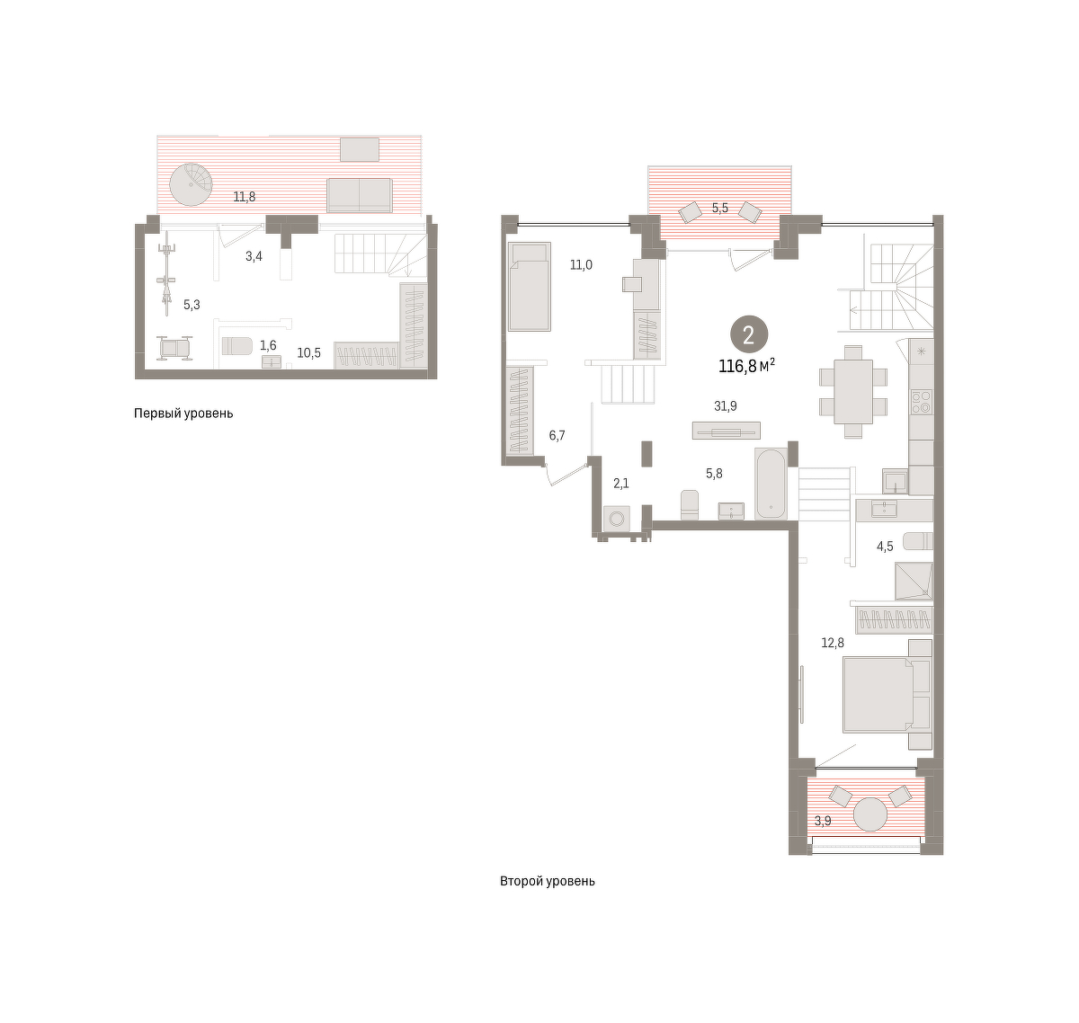 Планировка: Евротрешка 116.8 м² в ЖК Дом у озера, Европейский