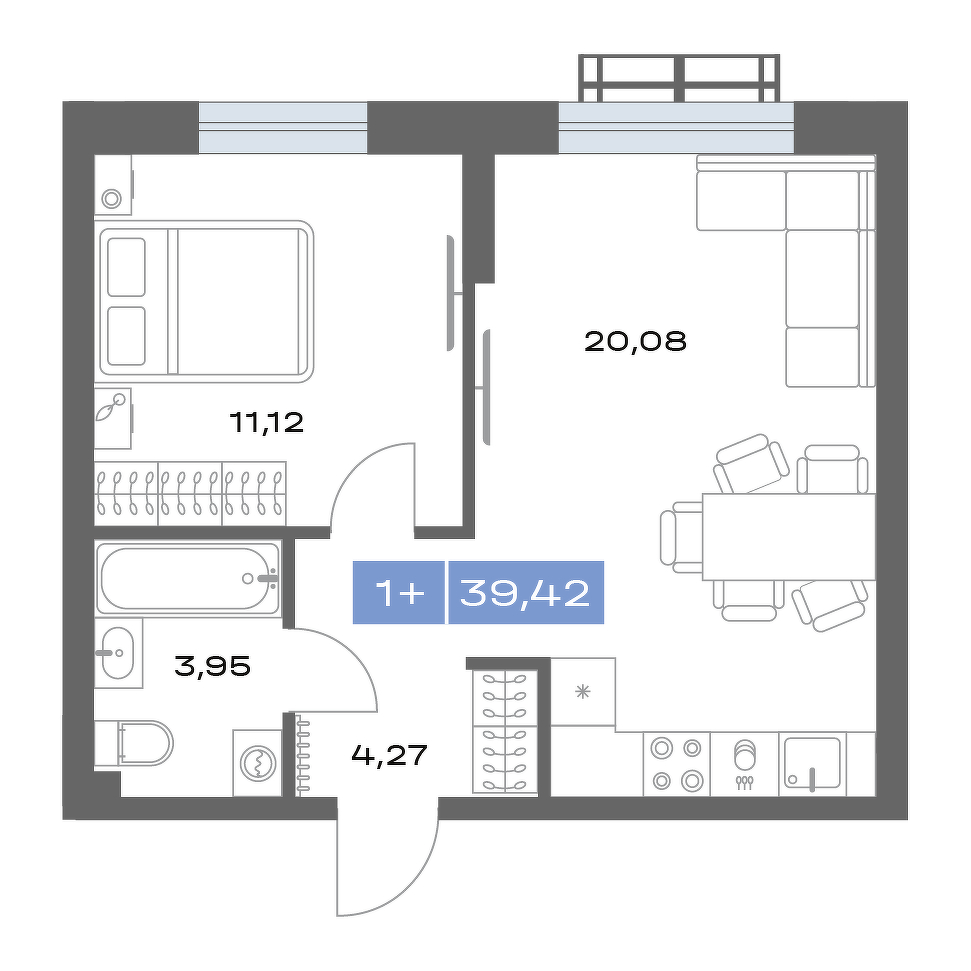 Планировка: Евродвушка 39.4 м² в ЖК Дом на ММС, ММС