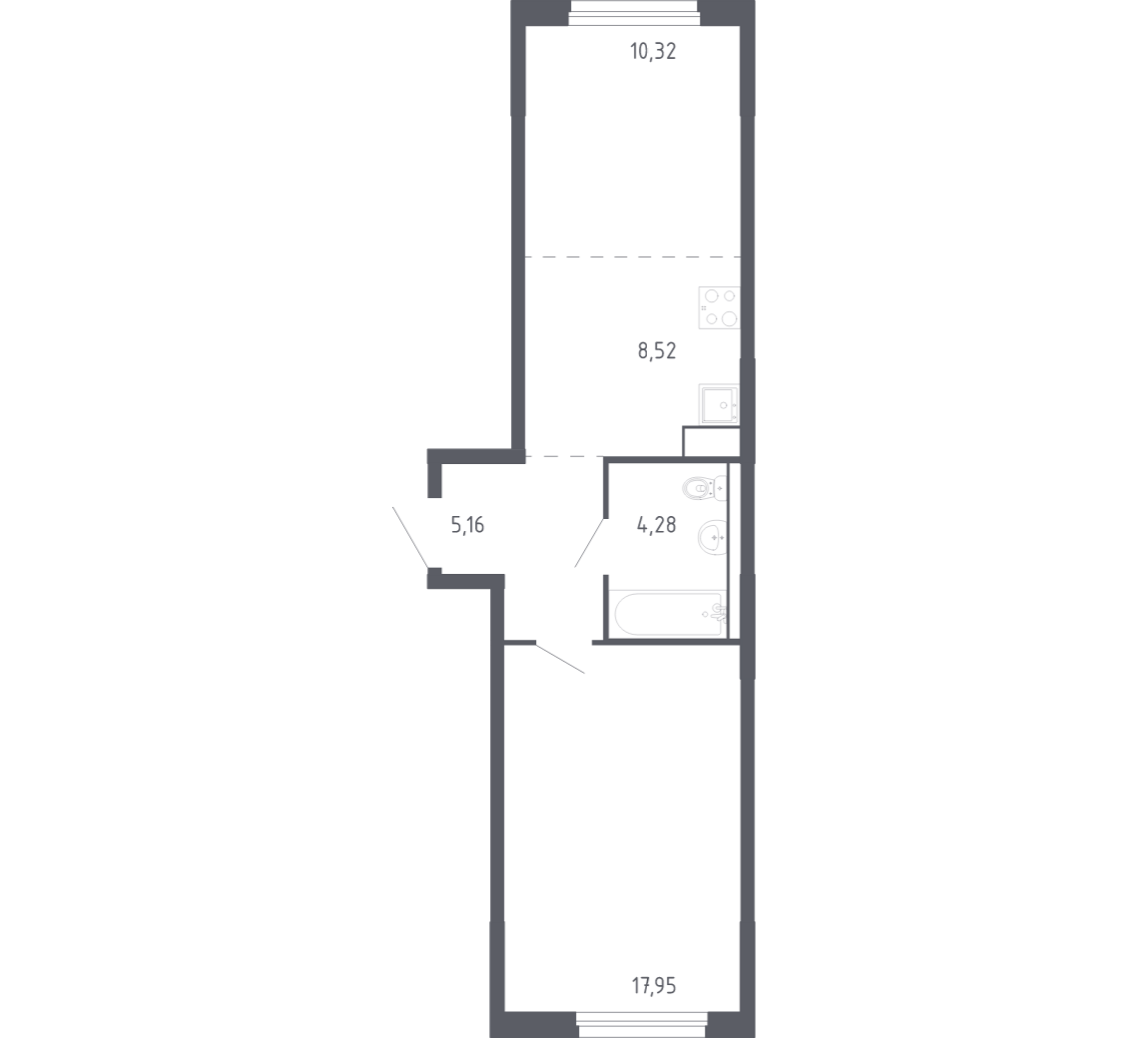 Планировка: Евродвушка 45.5 м² в ЖК Чаркова 72, Мыс