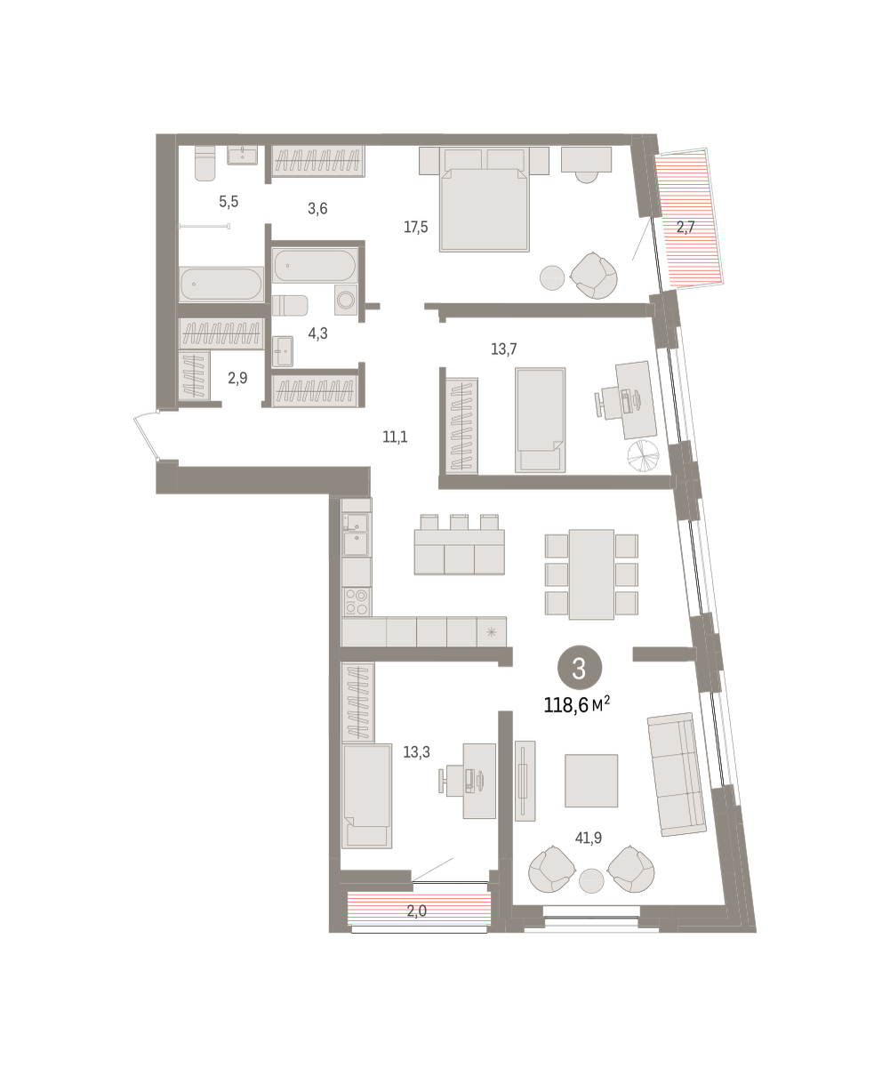 Планировка: 4-комнатная евро 118.5 м² в ЖК Речной порт, Центр: Дом печати