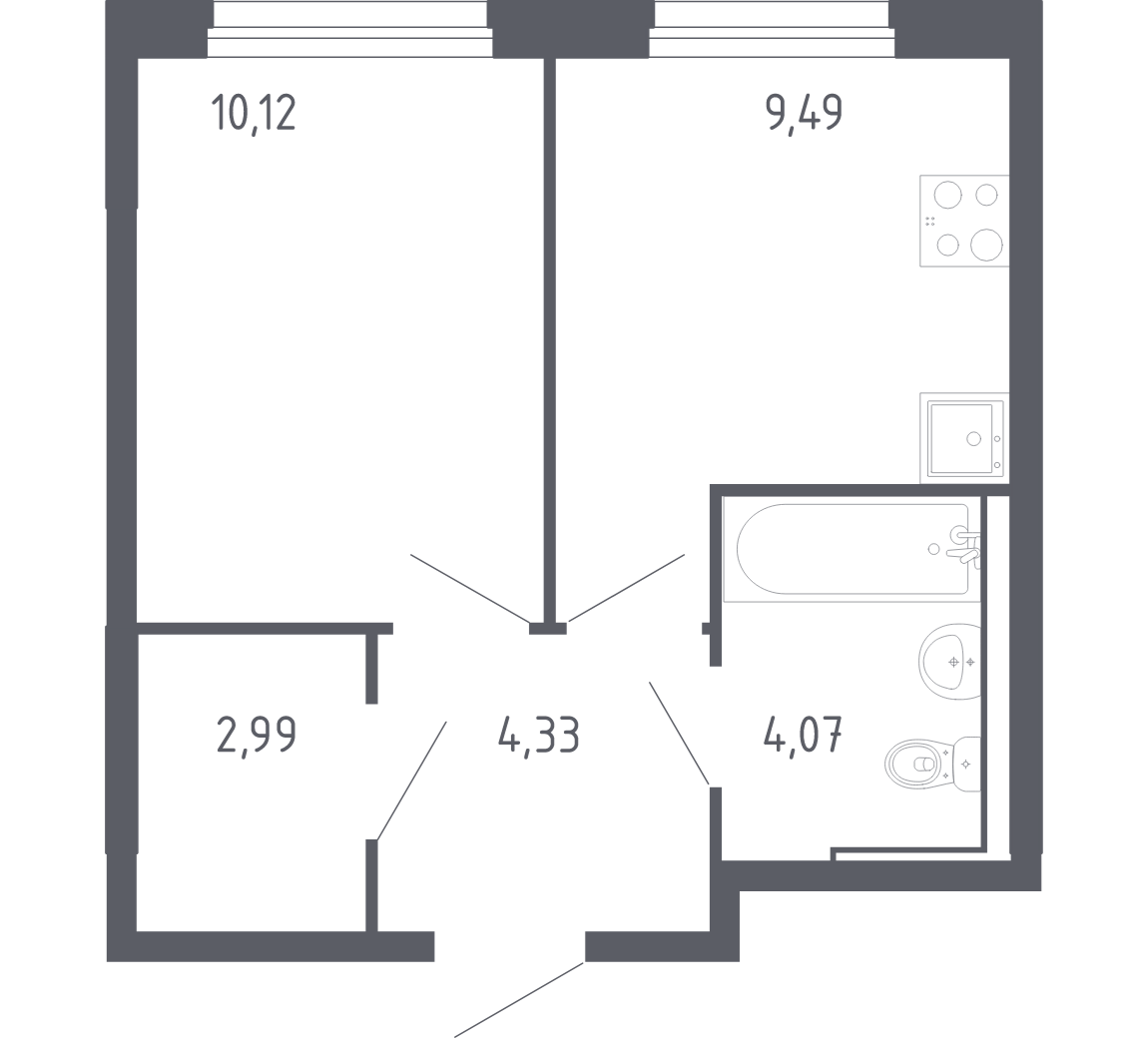 Планировка: 1-комнатная 31 м² в ЖК Чаркова 72, Мыс