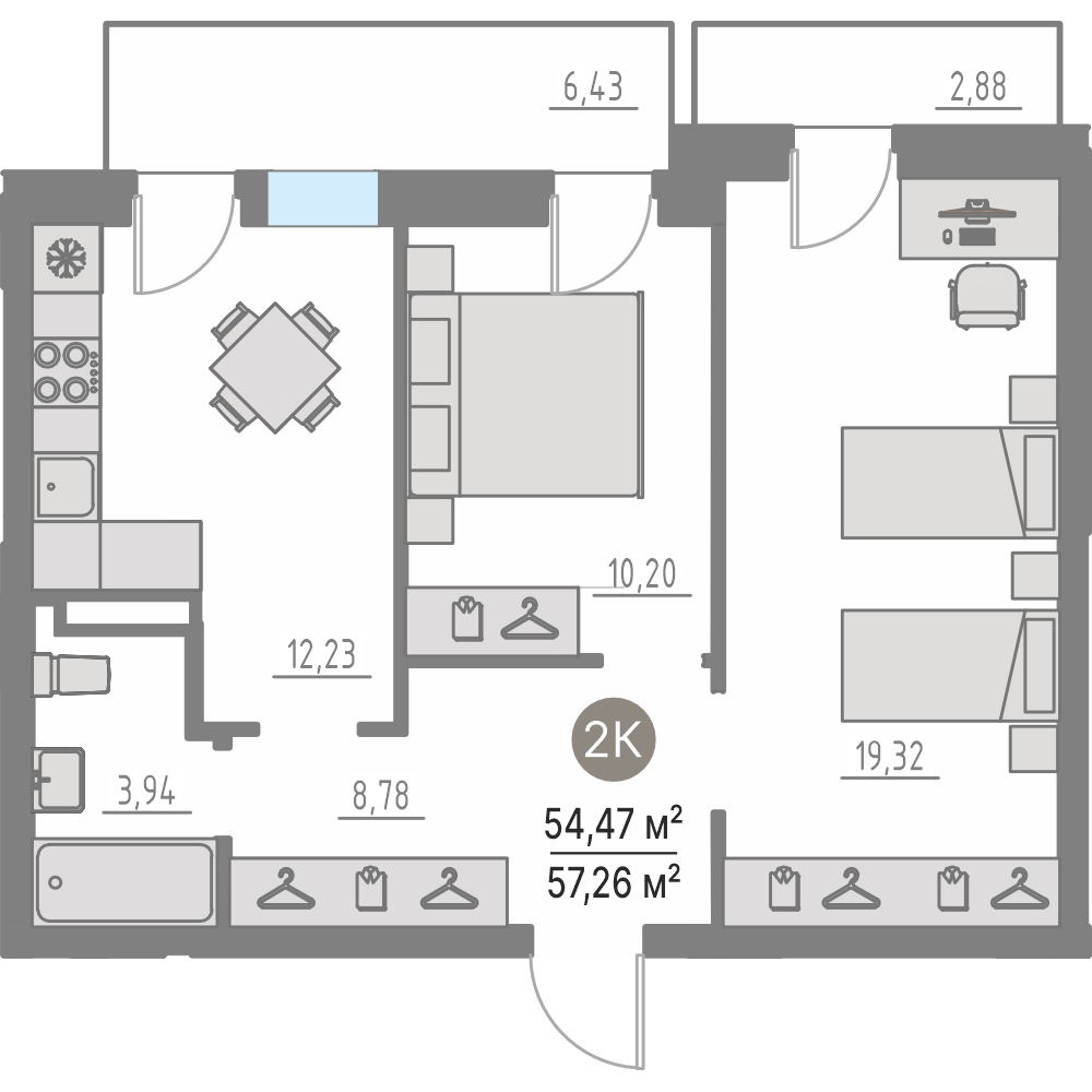 Планировка: Формат уточняется 53.5 м² в ЖК Кипрея, Область