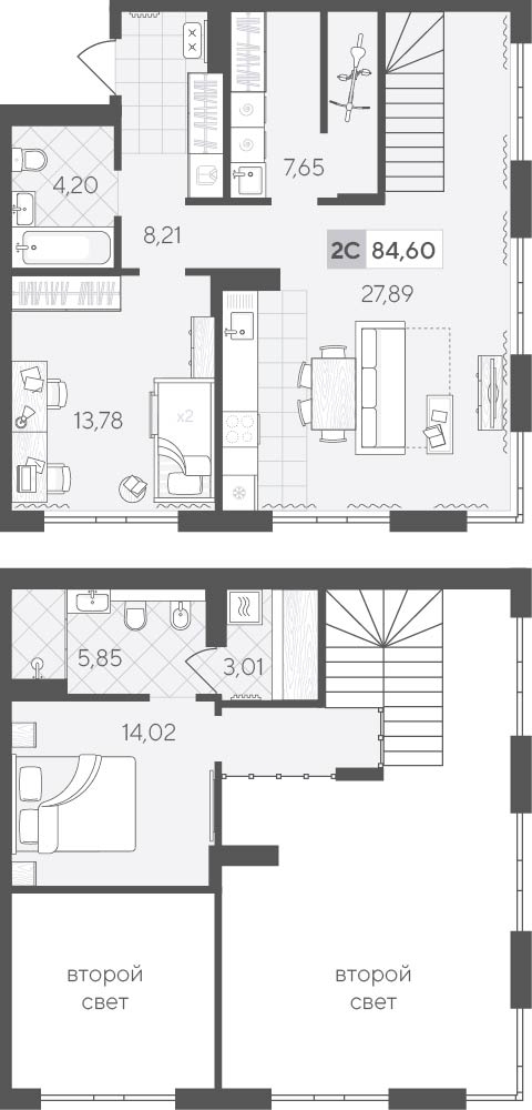 Планировка: Евротрешка 84.6 м² в ЖК Скандиа. Квартал у озера, Лесобаза