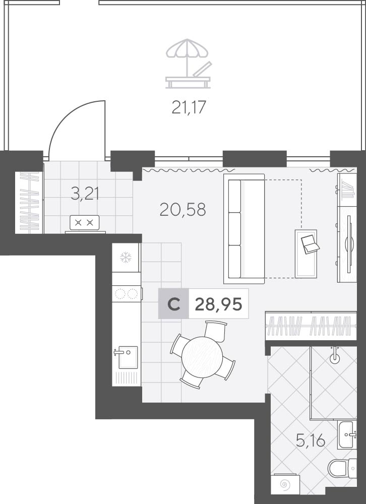 Планировка: Студия 36 м² в ЖК Скандиа. Квартал у озера, Лесобаза