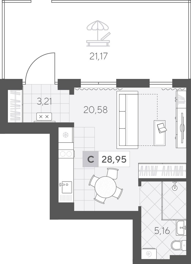 Планировка: Студия 36 м² в ЖК Скандиа. Квартал у озера, Лесобаза