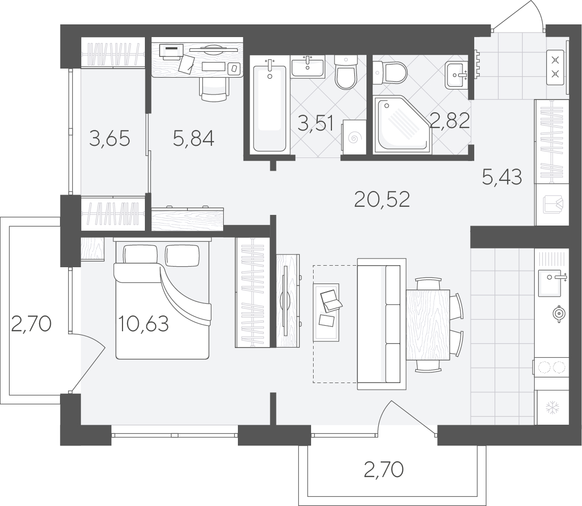 Планировка: Формат уточняется 57.8 м² в ЖК Скандиа. Квартал в Комарово Парк, Комарово Парк
