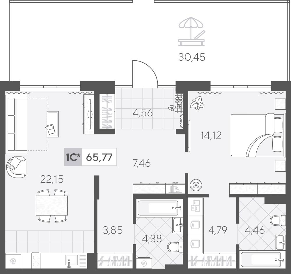 Планировка: Евродвушка 72.8 м² в ЖК Скандиа. Квартал у озера, Лесобаза