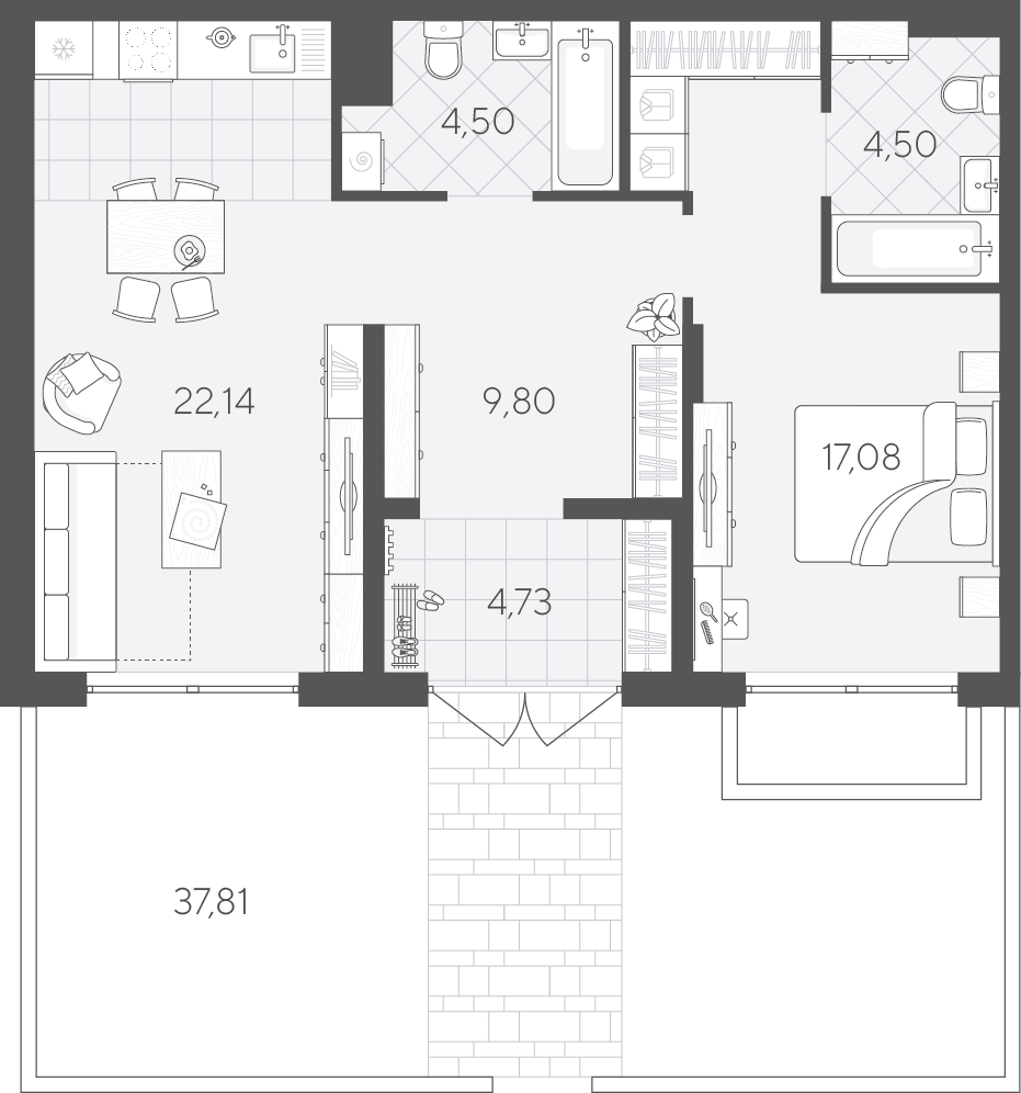 Планировка: Евродвушка 62.8 м² в ЖК Скандиа. Квартал в Комарово Парк, Комарово Парк