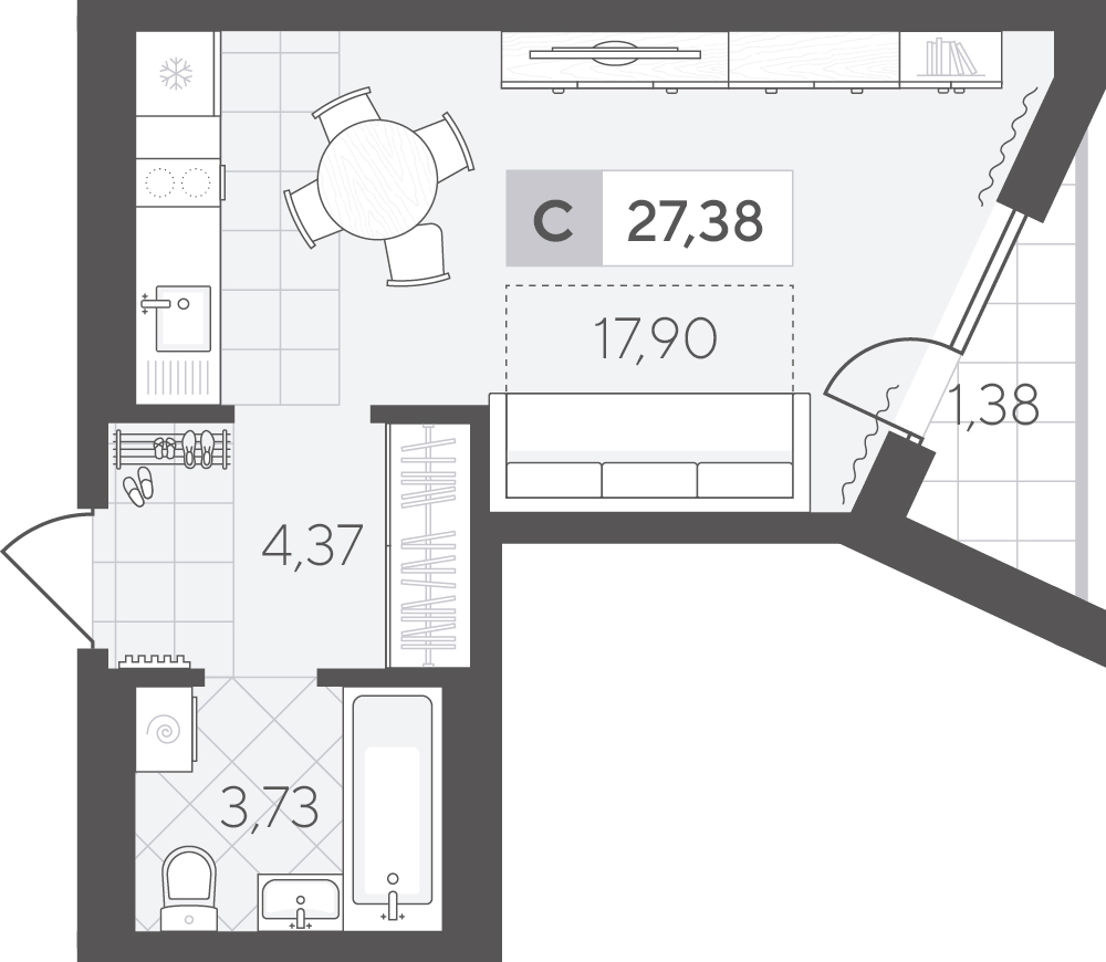 Планировка: Студия 27.4 м² в ЖК Скандиа. Квартал в Комарово Парк, Комарово Парк
