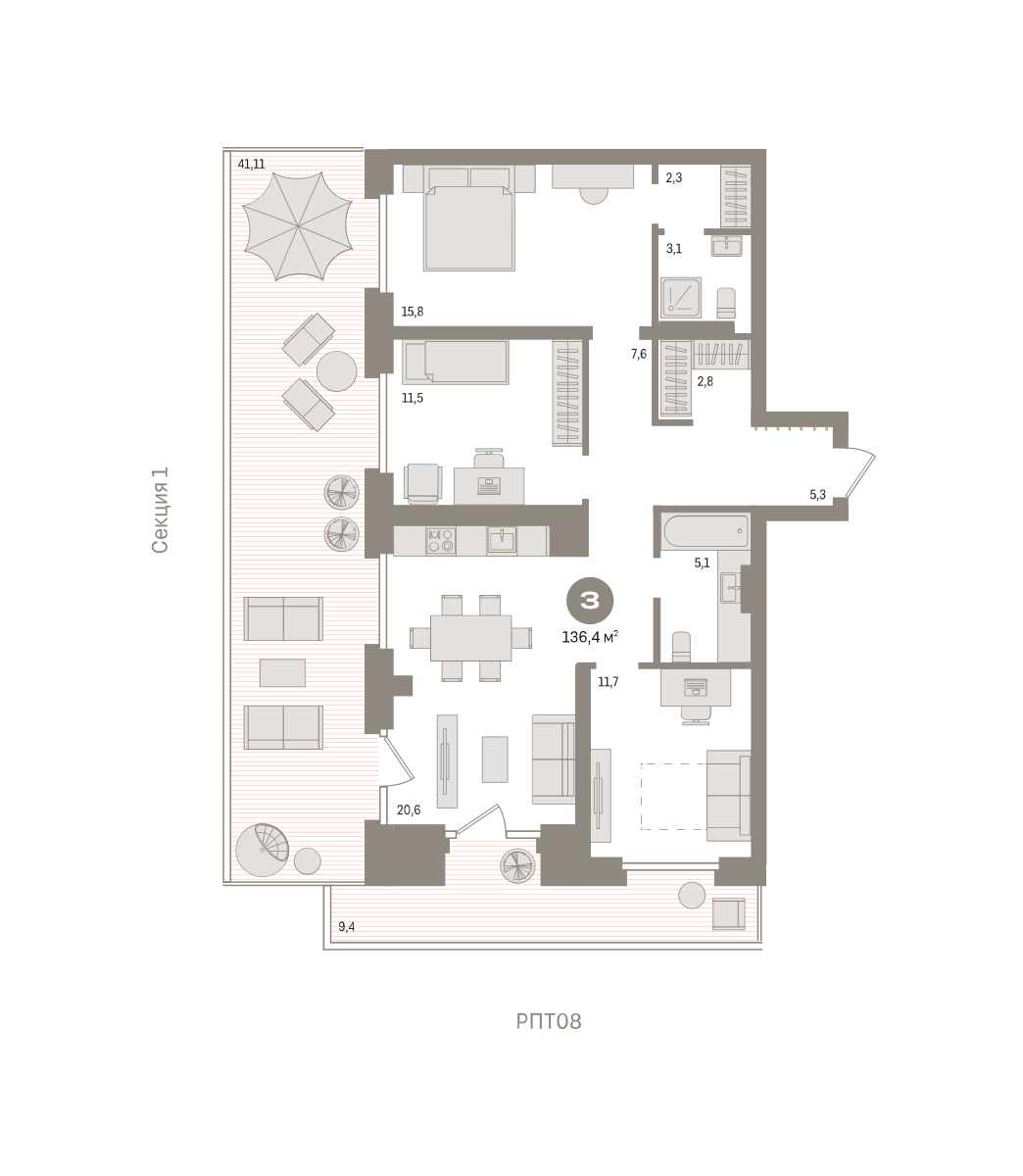 Планировка: 4-комнатная евро 136.4 м² в ЖК Речной порт, Центр: Дом печати