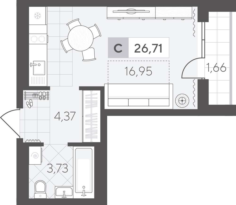 Планировка: Студия 26.7 м² в ЖК Скандиа. Квартал в Комарово Парк, Комарово Парк