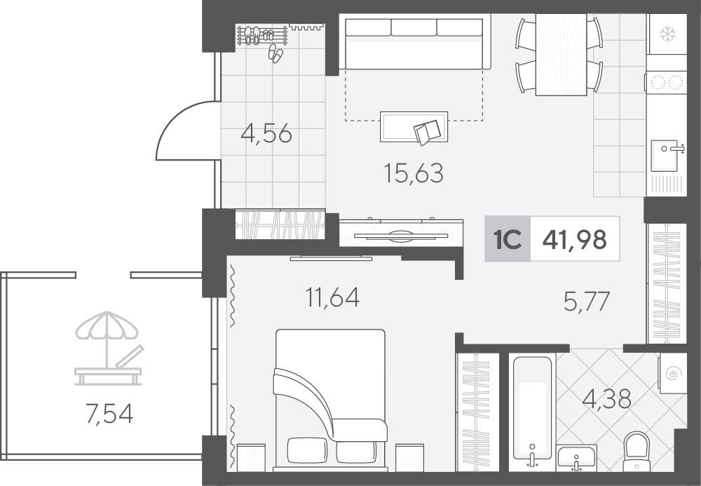 Планировка: Евродвушка 49.2 м² в ЖК Скандиа. Квартал у озера, Лесобаза