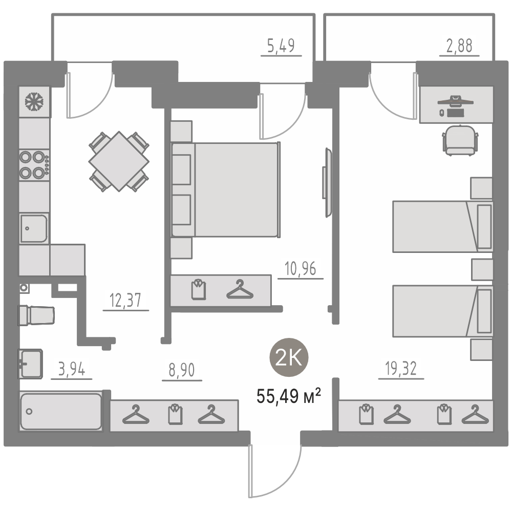 Планировка: Формат уточняется 54.3 м² в ЖК Кипрея, Область