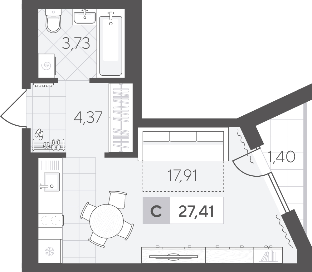 Планировка: Студия 27.4 м² в ЖК Скандиа. Квартал в Комарово Парк, Комарово Парк