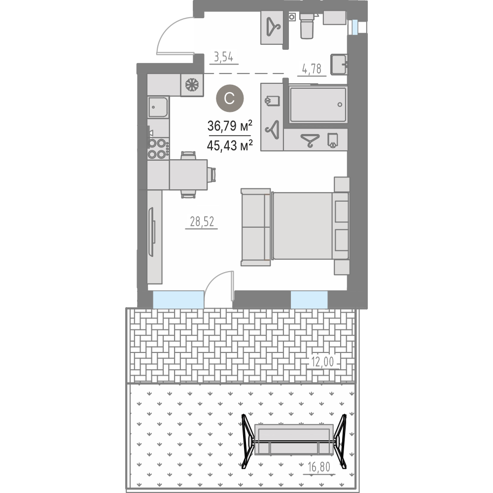 Планировка: Формат уточняется 36.4 м² в ЖК Кипрея, Область