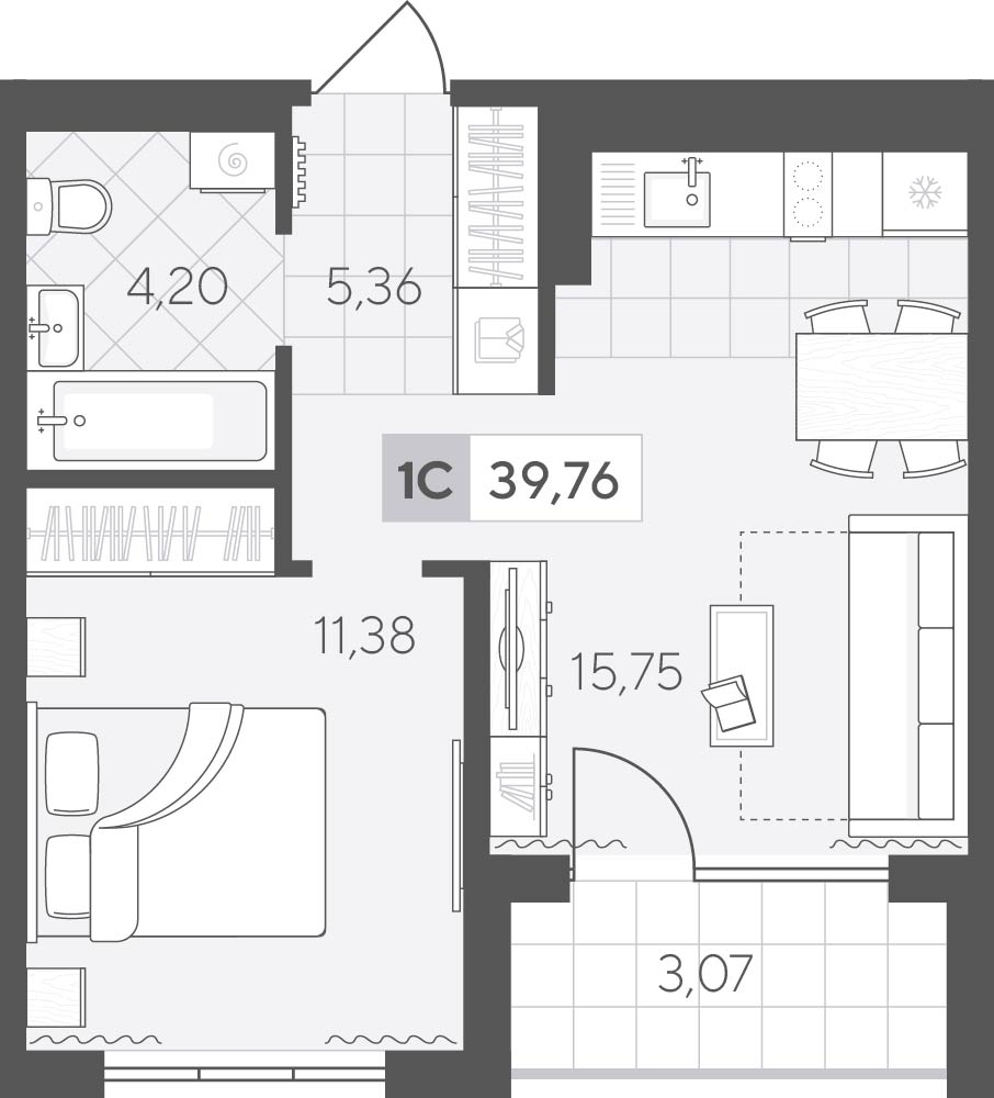 Планировка: Евродвушка 39.8 м² в ЖК Скандиа. Квартал у озера, Лесобаза