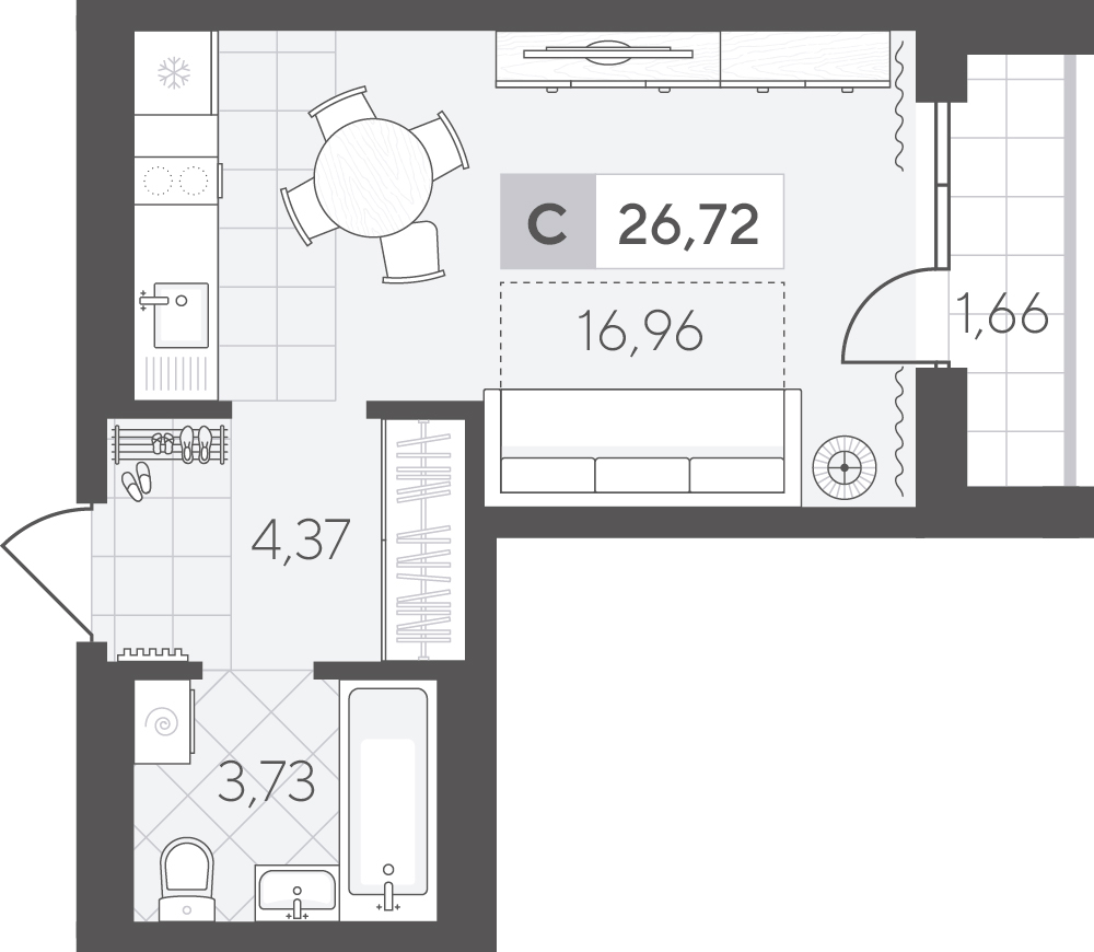 Планировка: Студия 26.7 м² в ЖК Скандиа. Квартал в Комарово Парк, Комарово Парк