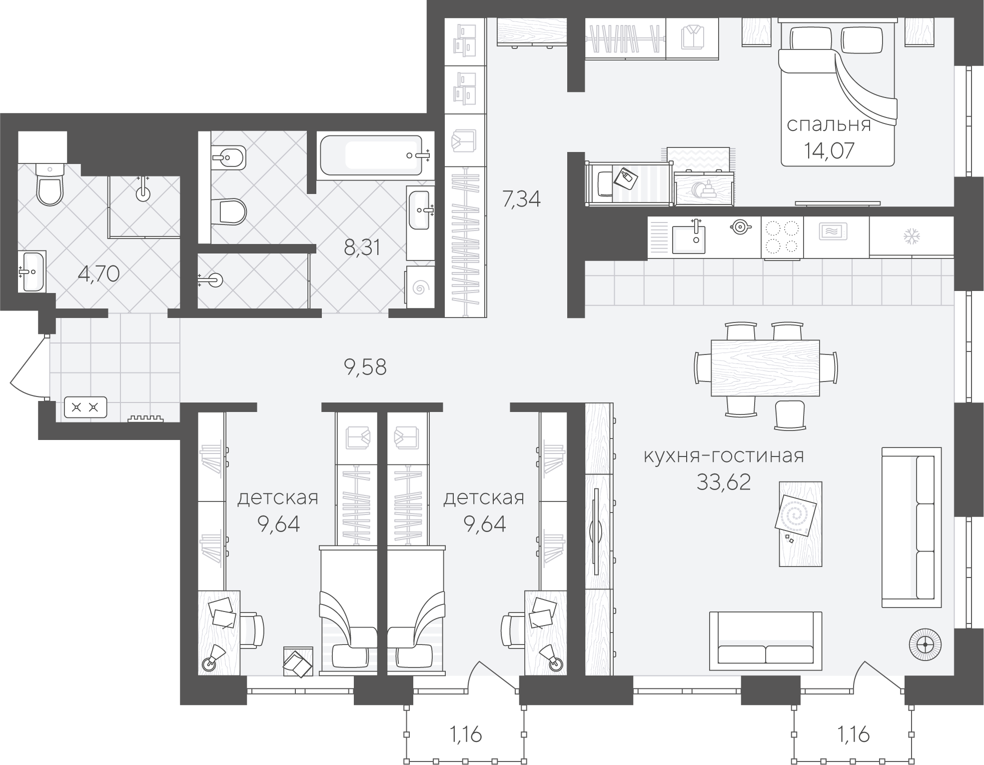 Планировка: 4-комнатная евро 99.2 м² в ЖК Скандиа. Квартал в Комарово Парк, Комарово Парк