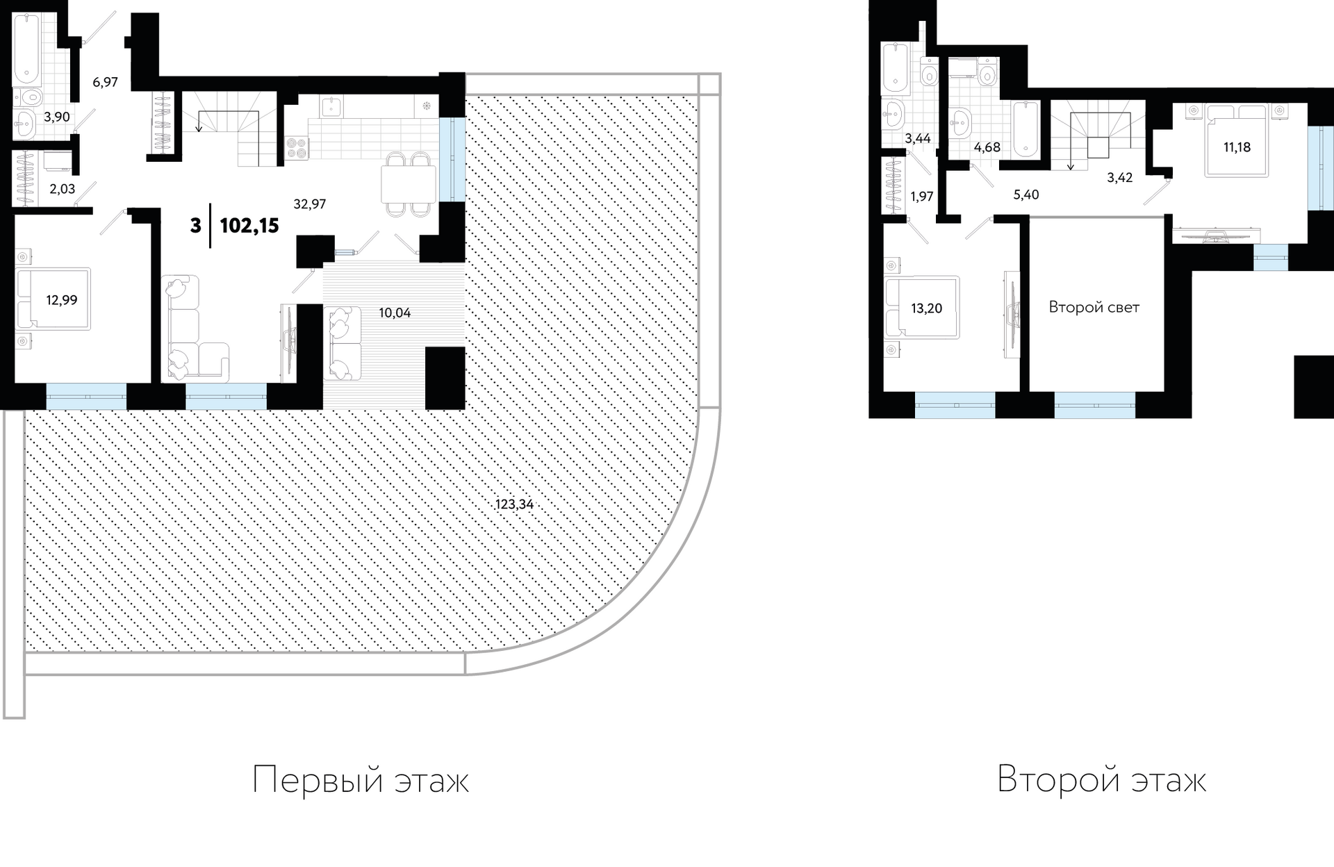 Планировка: 4-комнатная евро 100.3 м² в ЖК В Гагаринском парке, Тарманы