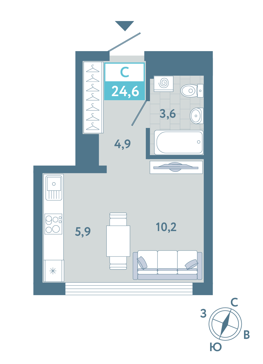 Планировка: Студия 24.6 м² в ЖК AIRIS, Комарово Парк