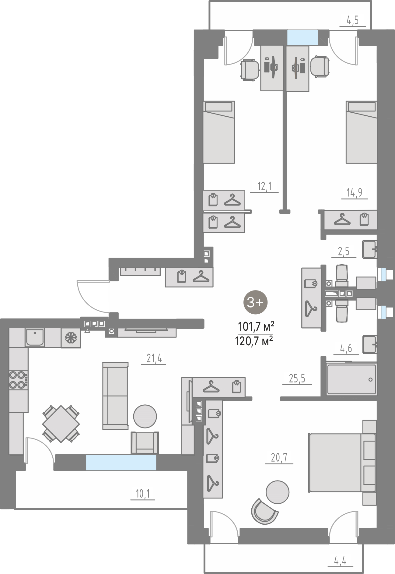 Планировка: 4-комнатная евро 101.7 м² в ЖК Кипрея, Область
