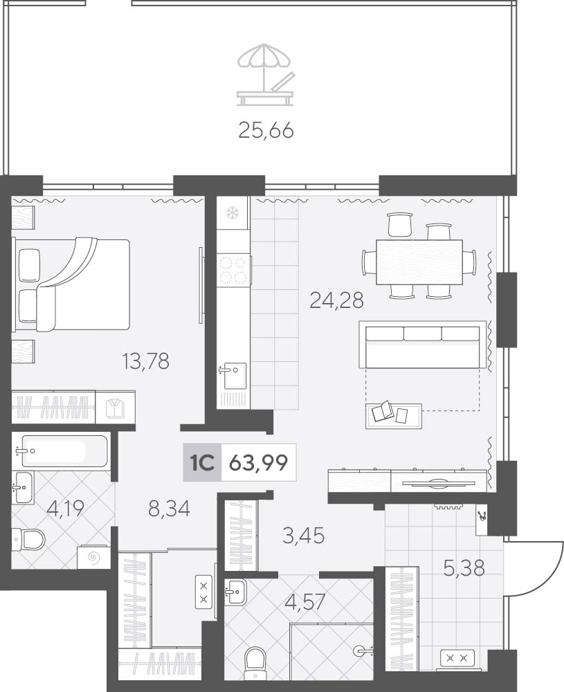Планировка: Евродвушка 71.1 м² в ЖК Скандиа. Квартал у озера, Лесобаза