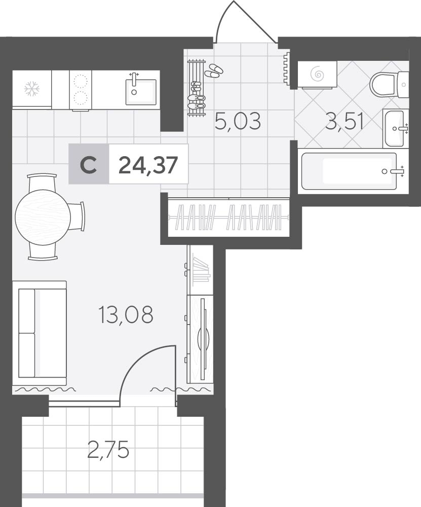 Планировка: Студия 24.4 м² в ЖК Скандиа. Квартал у озера, Лесобаза