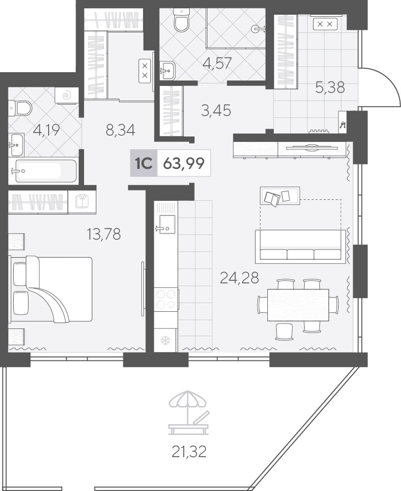 Планировка: Евродвушка 71.1 м² в ЖК Скандиа. Квартал у озера, Лесобаза