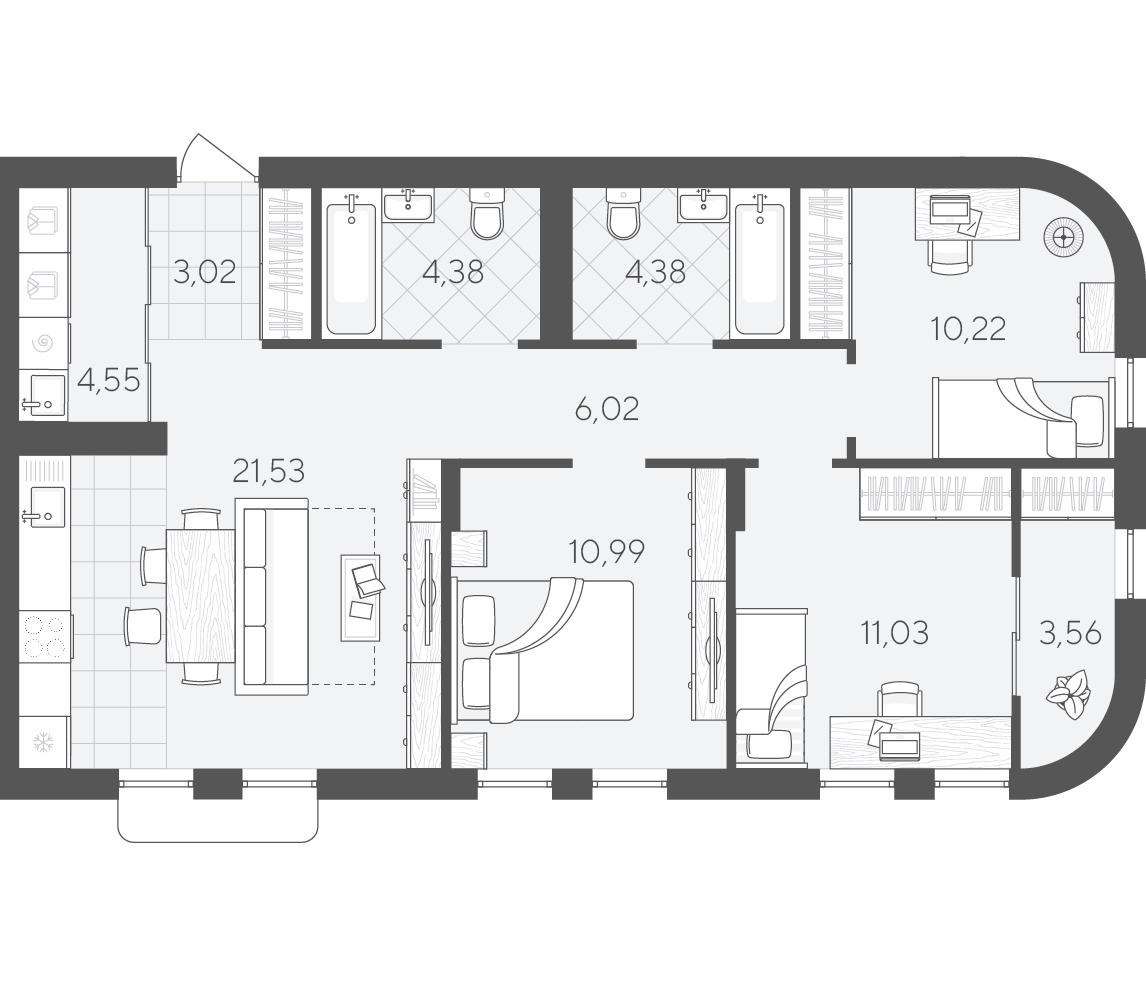 Планировка: 4-комнатная евро 79.7 м² в ЖК Скандиа. Квартал в Комарово Парк, Комарово Парк