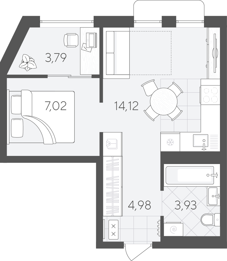 Планировка: Евродвушка 33.8 м² в ЖК Скандиа. Квартал в Комарово Парк, Комарово Парк