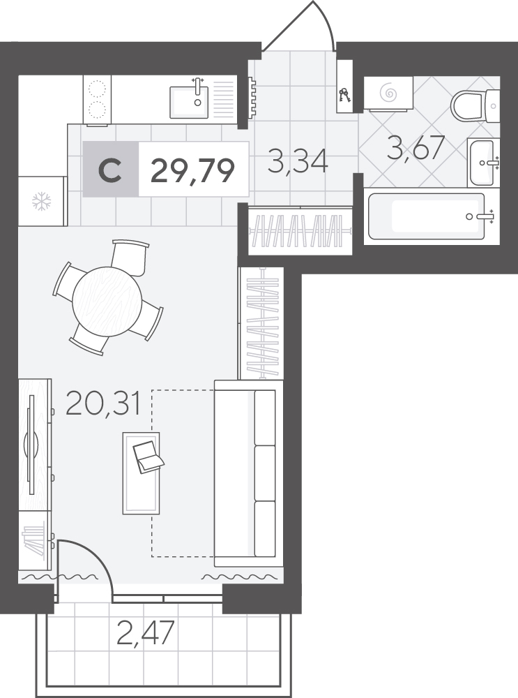 Планировка: Студия 29.8 м² в ЖК Скандиа. Квартал в Комарово Парк, Комарово Парк