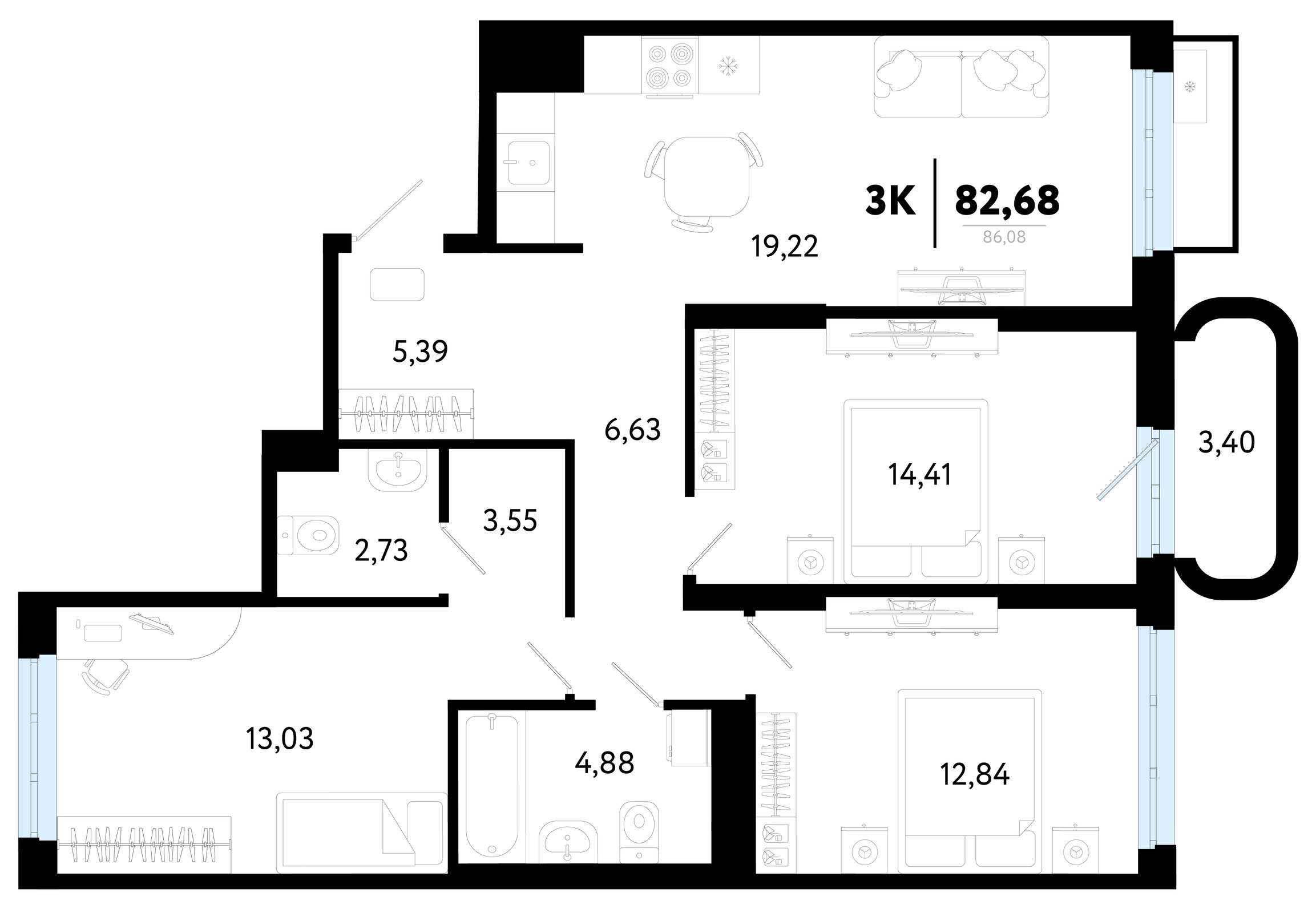 Планировка: 4-комнатная евро 82.7 м² в ЖК Символ, Комарово Парк